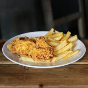 Chicken Fingers battered and fried with chips