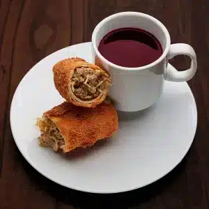 Krokiet kapusta with cup of Barszcz